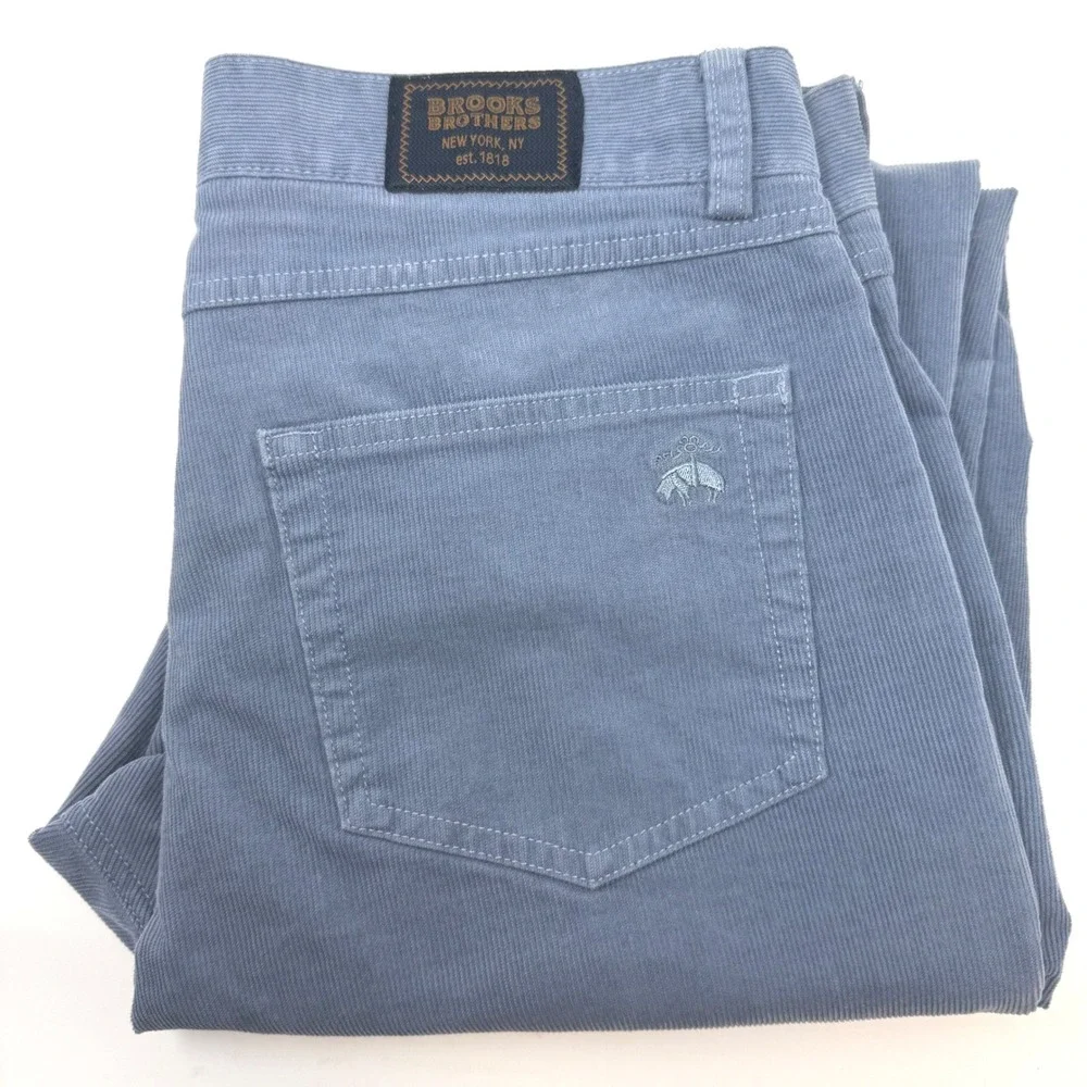 Brooks Brothers Slim Fit Blue Grey Corduroy Pants Mens 33x32 Stretch‎ 5-Pocket